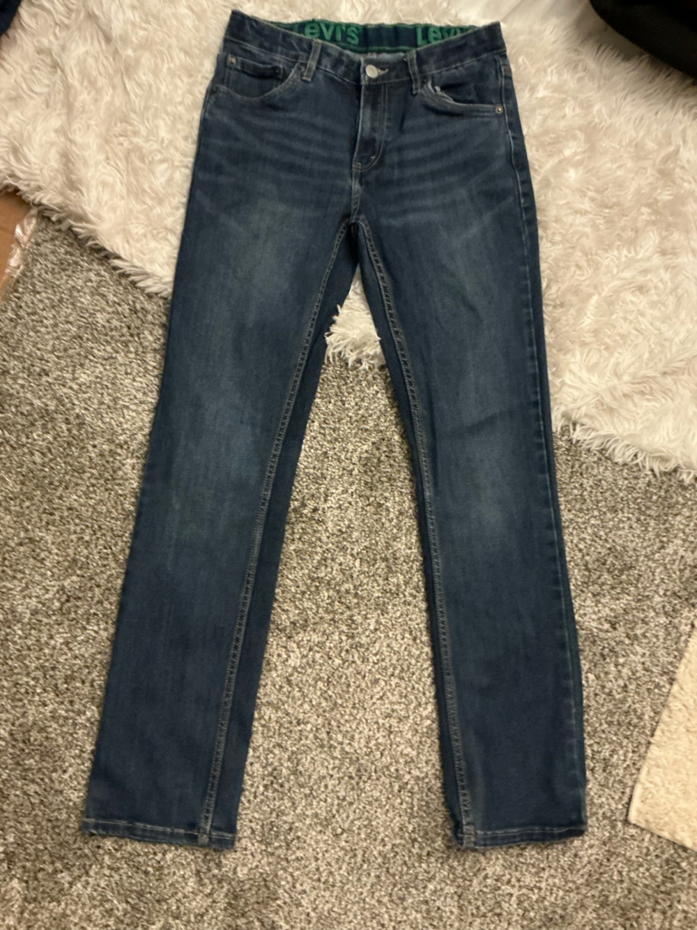 Levi's Navy Blue Jeans with Green Waistband Accent